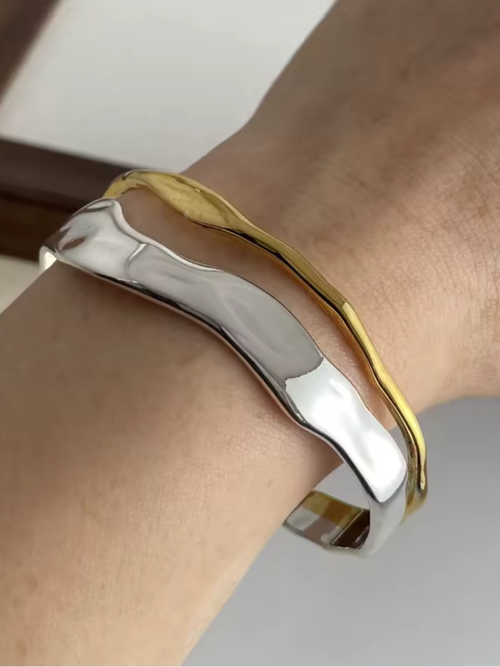 Gold and Silver Wave Cuff Bracelet - Women's Fashion Jewelry